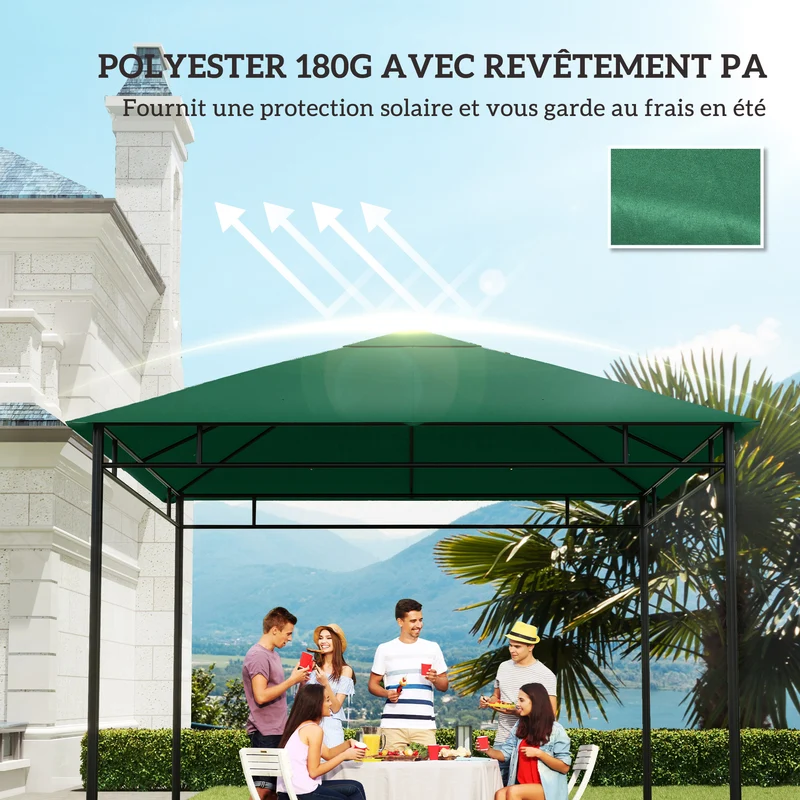 Toile de rechange pavillon 298 x 295 cm anti-uv ventilation pose rapide extérieur contemporain épuré en polyester vert 21_0004759