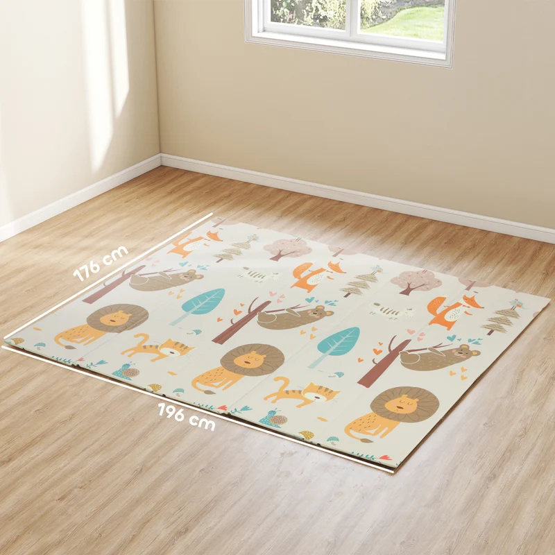 Tapis de jeu pliable bébé salon 196 x 176 x 1.5 cm antidérapant amortissant ambiance cosy moderne scandinave en xpe gris 21_0000750
