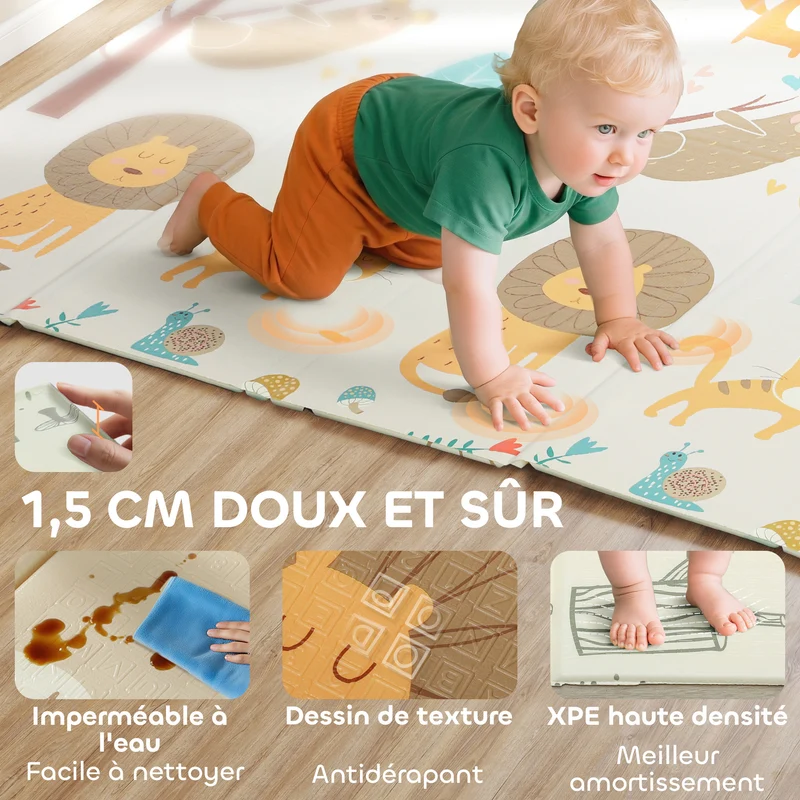 Tapis de jeu pliable bébé salon 196 x 176 x 1.5 cm antidérapant amortissant ambiance cosy moderne scandinave en xpe gris 21_0000750