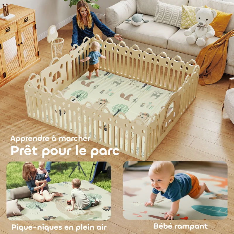 Tapis de jeu pliable bébé salon 196 x 176 x 1.5 cm antidérapant amortissant ambiance cosy moderne scandinave en xpe gris 21_0000750