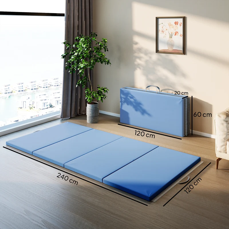 Tapis de gymnastique pliable 240 x 120 x 5 cm amorti antidérapant épuré moderne salon en polyéthylène expansé bleu clair 21_0006594