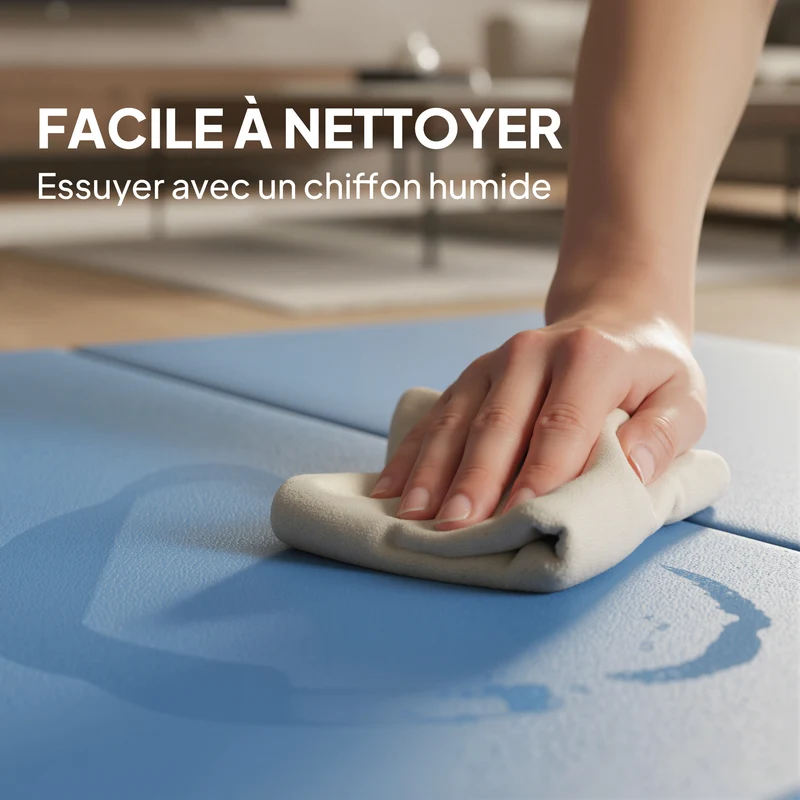 Tapis de gymnastique pliable 240 x 120 x 5 cm amorti antidérapant épuré moderne salon en polyéthylène expansé bleu clair 21_0006594