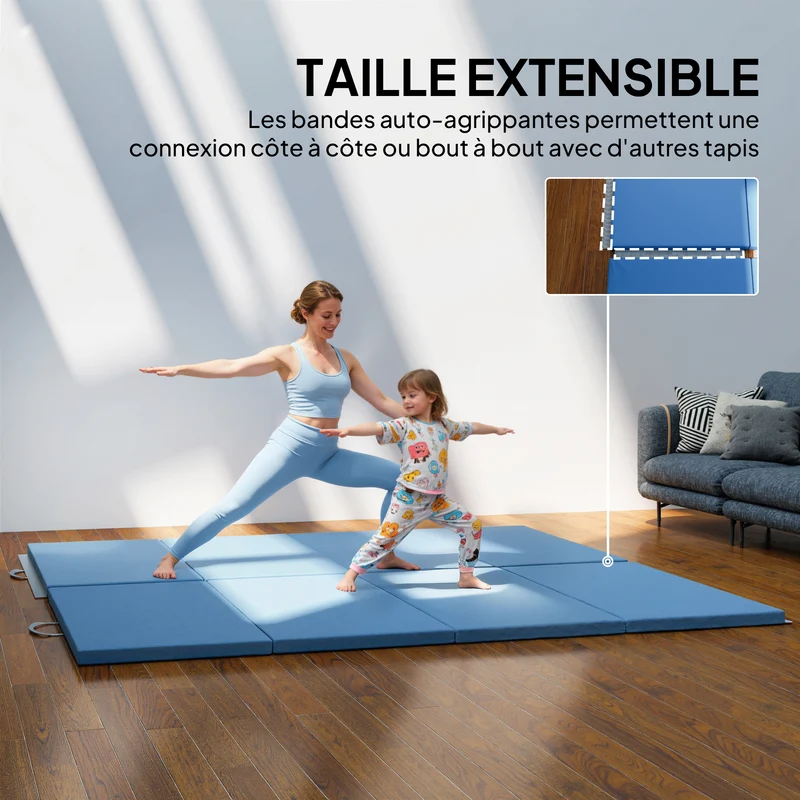 Tapis de gymnastique pliable 240 x 120 x 5 cm amorti antidérapant épuré moderne salon en polyéthylène expansé bleu clair 21_0006594