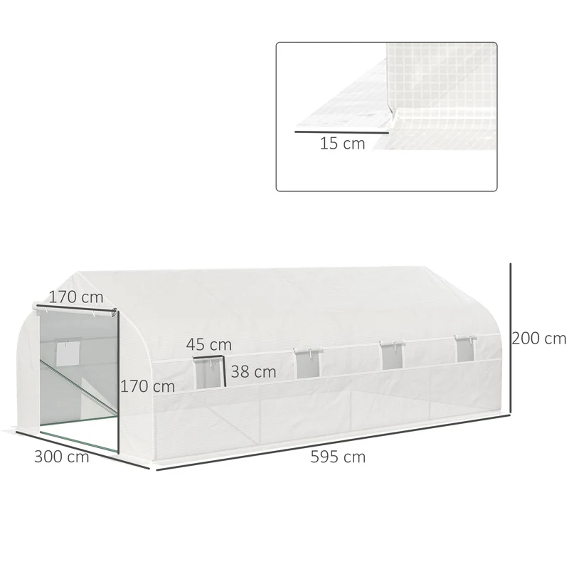 Serre tunnel de jardin 5,95 x 3 x 2 m protection anti-uv et ventilation réglable moderne épuré en acier galvanisé blanc 21_0004018