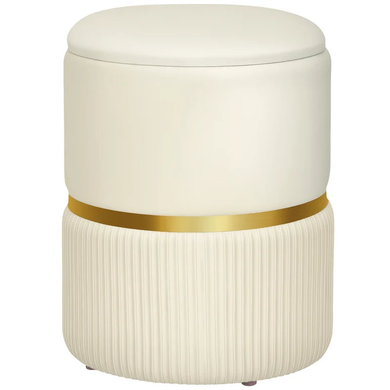 Pouf coffre rond assise d'appoint repose-pieds 36 x 36 x 44 cm rangement pratique moderne contemporain en velours beige 21_0002929