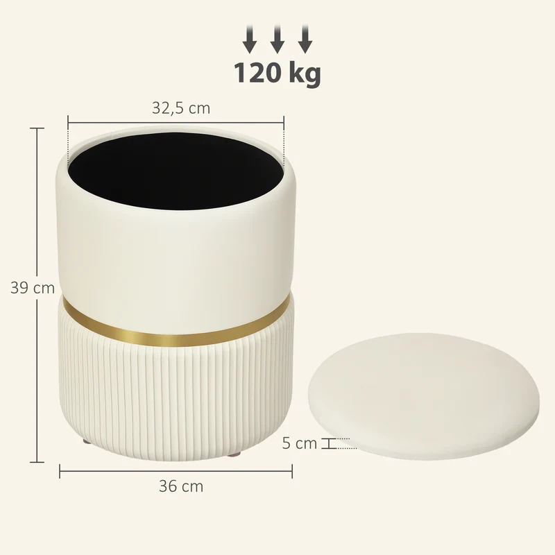 Pouf coffre rond assise d'appoint repose-pieds 36 x 36 x 44 cm rangement pratique moderne contemporain en velours beige 21_0002929