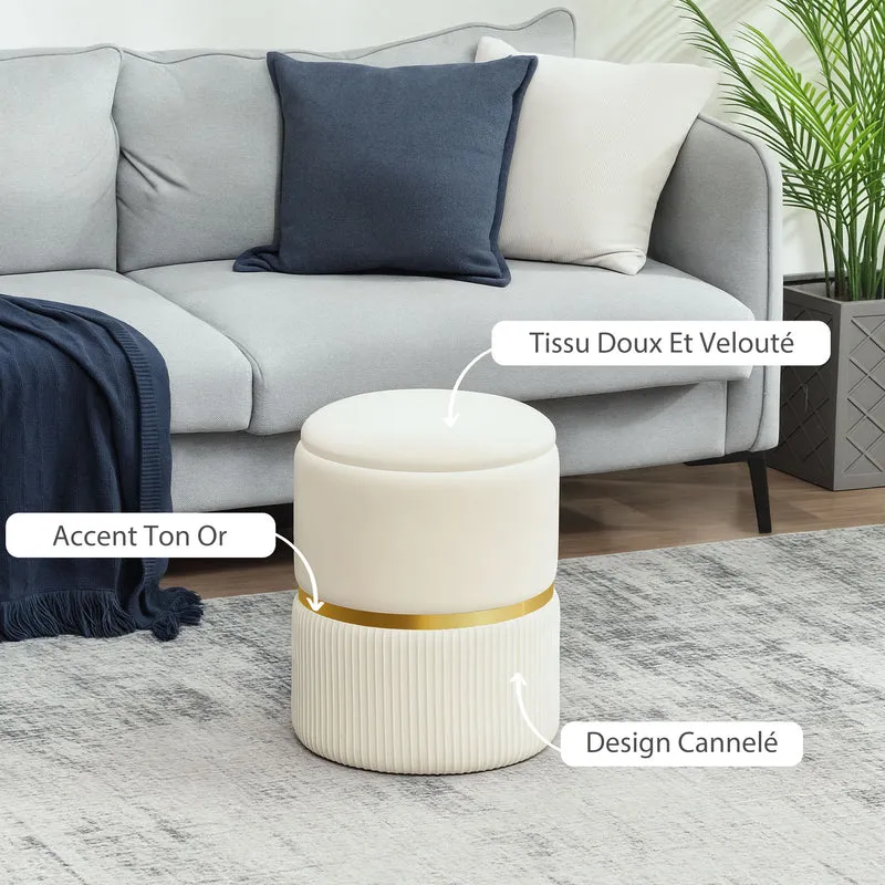 Pouf coffre rond assise d'appoint repose-pieds 36 x 36 x 44 cm rangement pratique moderne contemporain en velours beige 21_0002929