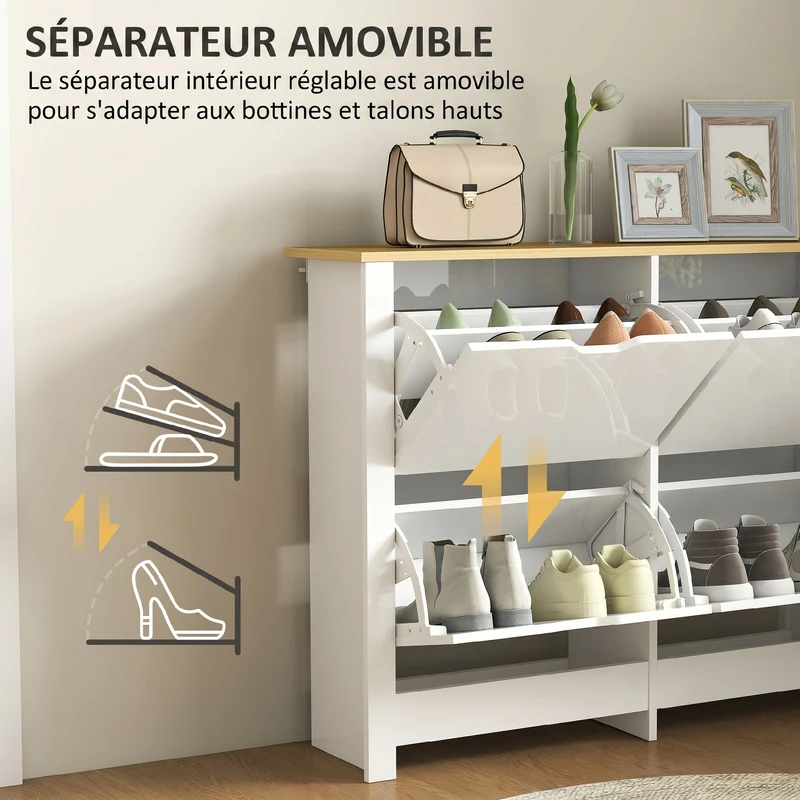 Meuble à chaussures étroit d'entrée 105 x 26 x 80 cm 16 paires compact contemporain en panneaux de particules blanc 21_0002604