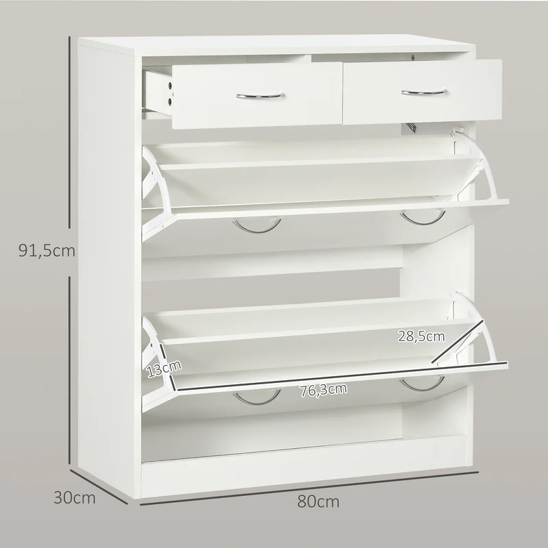Meuble à chaussures entrée 80 x 30 x 91,5 cm rangement modulable 2 tiroirs contemporain en panneau de particules blanc 21_0002658