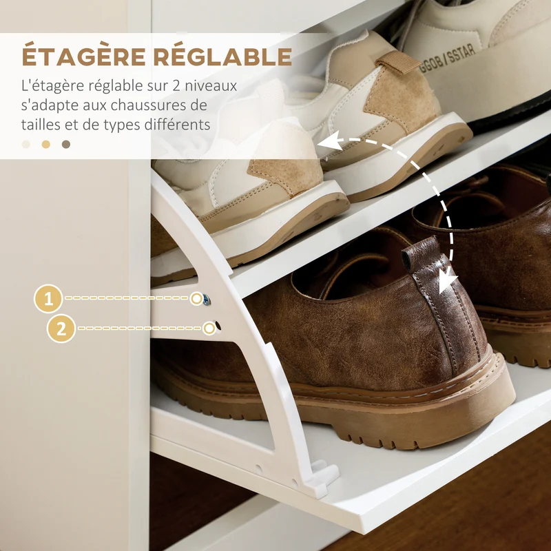 Meuble à chaussures entrée 80 x 30 x 91,5 cm rangement modulable 2 tiroirs contemporain en panneau de particules blanc 21_0002658