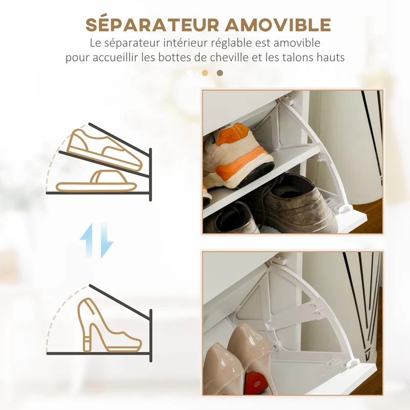 Meuble à chaussures entrée 80 x 30 x 91,5 cm rangement modulable 2 tiroirs contemporain en panneau de particules blanc 21_0002658