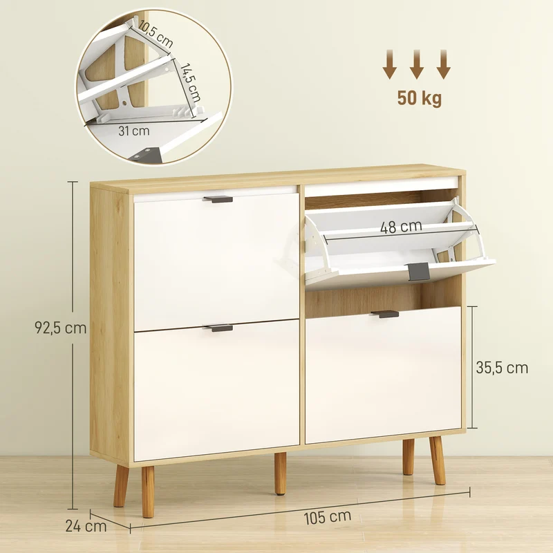 Meuble à chaussures d'entrée étroit 105 x 24 x 92,5 cm rangement modulable gain de place moderne ultra épuré en MDF blanc 21_0002777