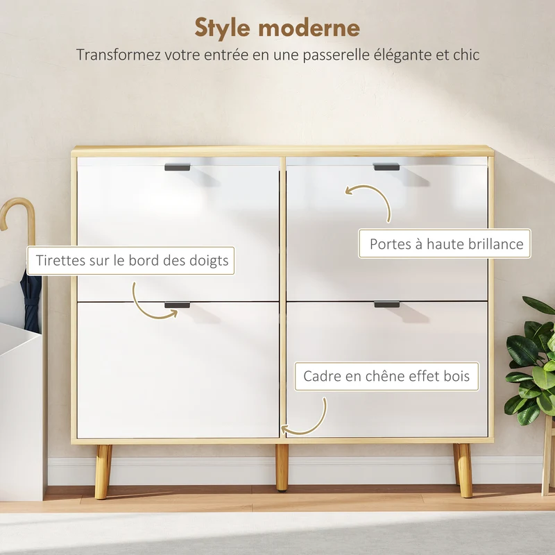 Meuble à chaussures d'entrée étroit 105 x 24 x 92,5 cm rangement modulable gain de place moderne ultra épuré en MDF blanc 21_0002777
