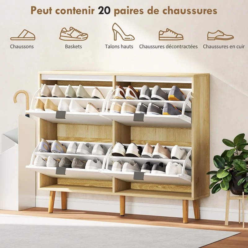 Meuble à chaussures d'entrée étroit 105 x 24 x 92,5 cm rangement modulable gain de place moderne ultra épuré en MDF blanc 21_0002777
