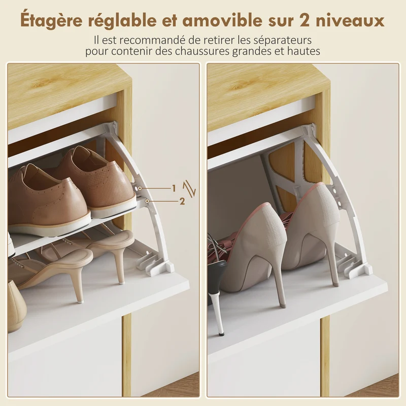 Meuble à chaussures d'entrée étroit 105 x 24 x 92,5 cm rangement modulable gain de place moderne ultra épuré en MDF blanc 21_0002777