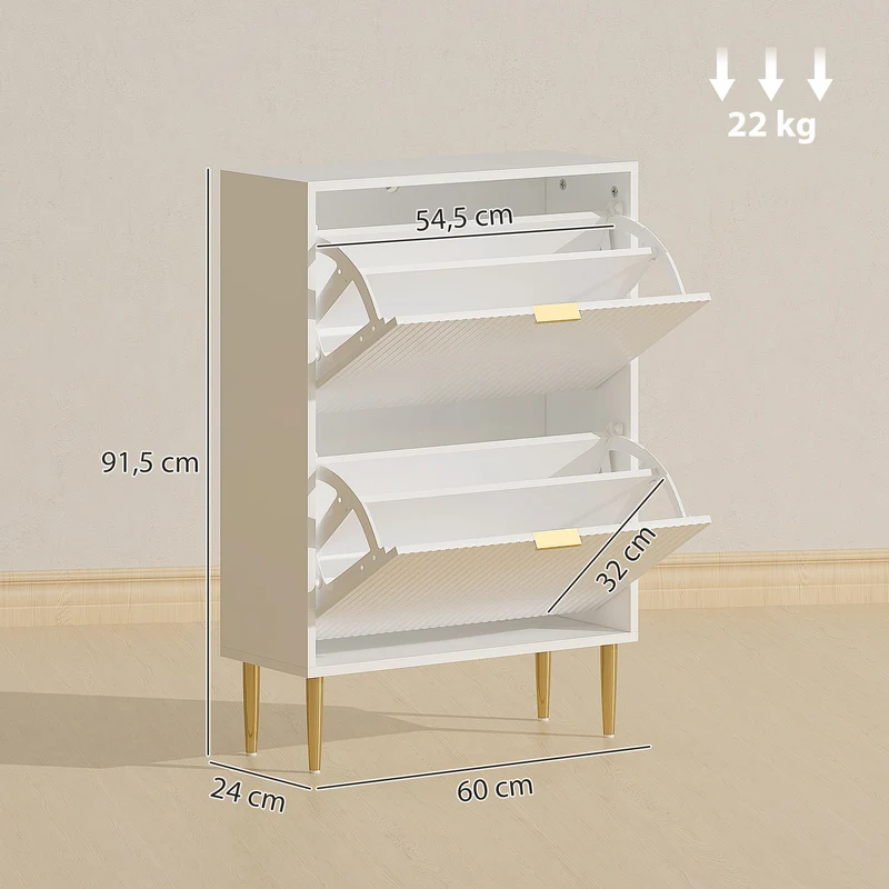 Meuble à chaussures d'entrée 60 x 24 x 91,5 cm 6-12 paires étagères réglables portes cannelées moderne en MDF blanc 21_0002762