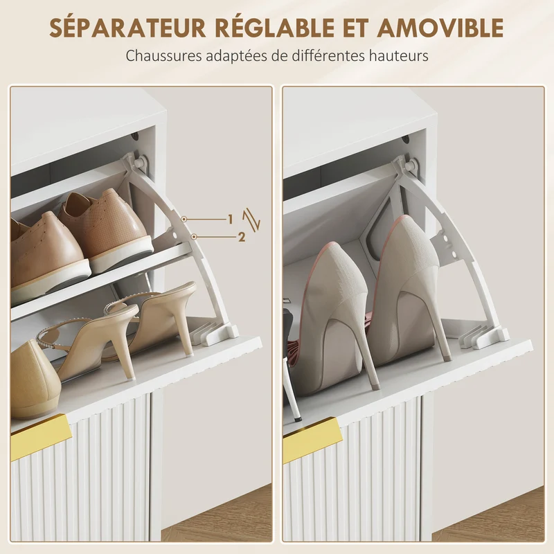 Meuble à chaussures d'entrée 60 x 24 x 91,5 cm 6-12 paires étagères réglables portes cannelées moderne en MDF blanc 21_0002762