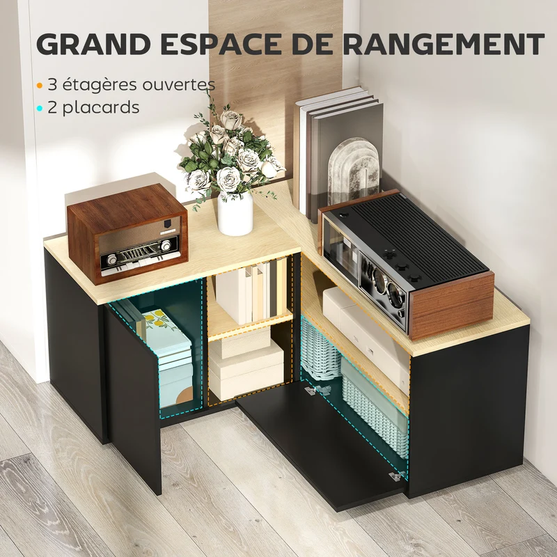 Meuble télévision d'angle 90 x 90 x 45 cm gain de place rangements scandinave moderne en panneaux de particules chêne 21_0003124