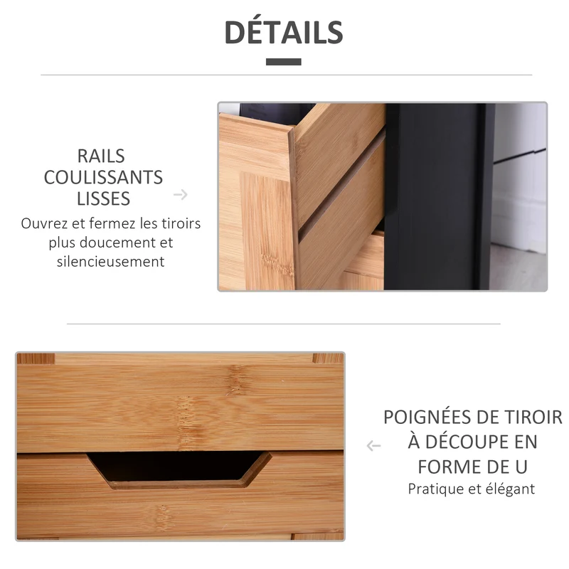 Meuble colonne rangement salle de bain 30 x 30 x 144 cm 3 étagères 2 tiroirs compact design tendance en bambou marron 21_0001858