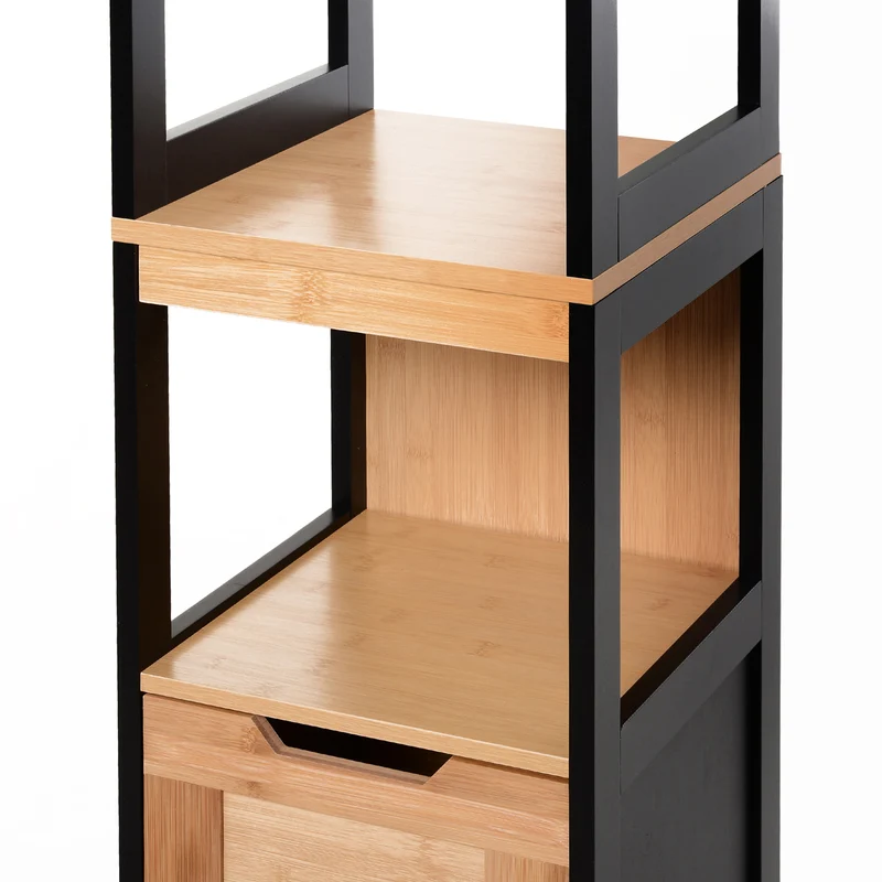 Meuble colonne rangement salle de bain 30 x 30 x 144 cm 3 étagères 2 tiroirs compact design tendance en bambou marron 21_0001858