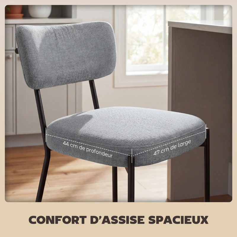 Lot de 2 tabourets de bar assise rembourrée repose-pieds 49 x 53 x 93 cm moderne scandinave en polyester gris clair 21_0003369