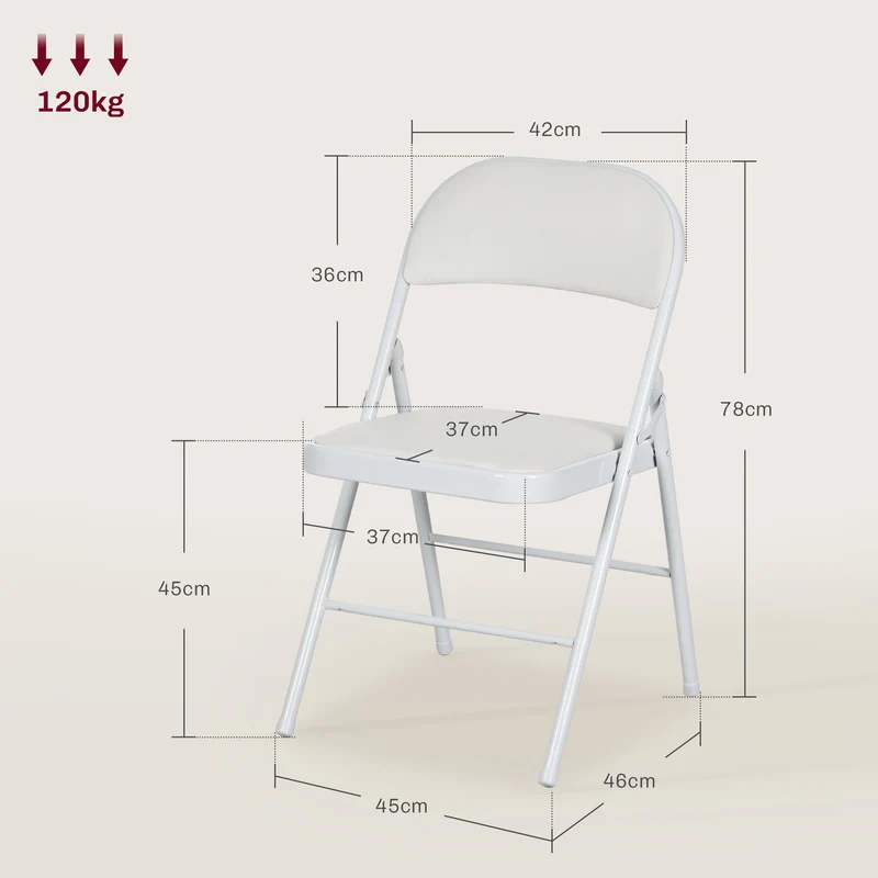 Lot de 2 chaises pliantes salle à manger 45 x 46 x 78 cm assise rembourrée dossier haut moderne épuré en acier blanc 21_0002149