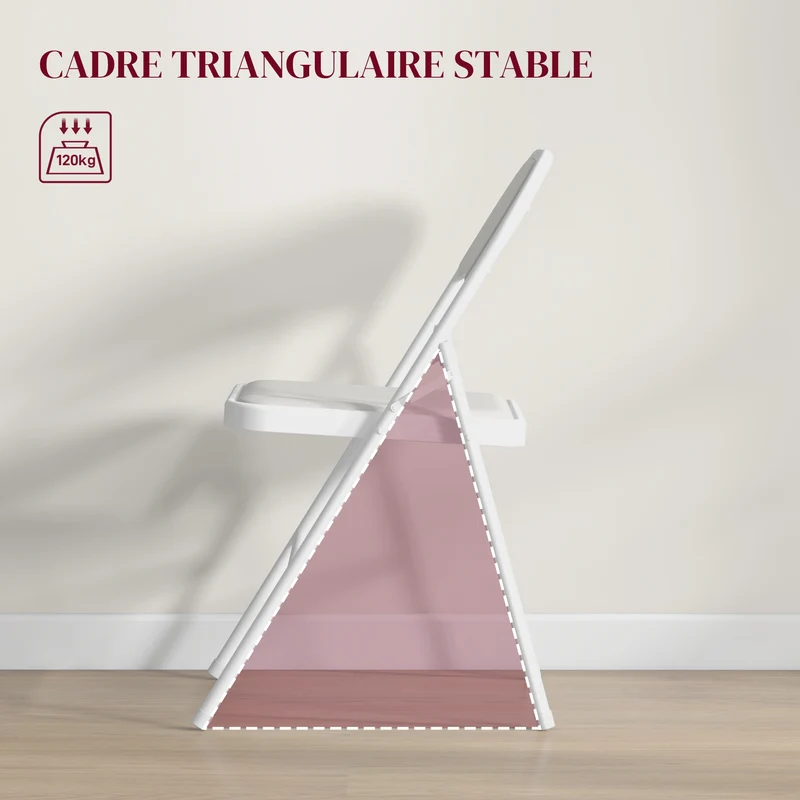 Lot de 2 chaises pliantes salle à manger 45 x 46 x 78 cm assise rembourrée dossier haut moderne épuré en acier blanc 21_0002149