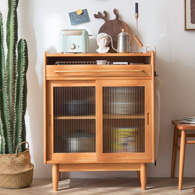 Contemporary Retro Rectangular Pine Wood Plywood Glass Storage Cabinet 1-Drawer For Living Room