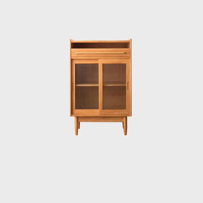 Contemporary Retro Rectangular Pine Wood Plywood Glass Storage Cabinet 1-Drawer For Living Room