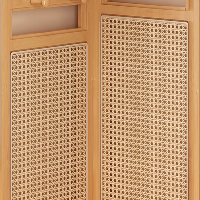 Traditional Japanese Fan-shaped Nan Bamboo Plastic Rattan Weaving Clothes Hanger Corner Shelf Unit 3-Tier For Living Room