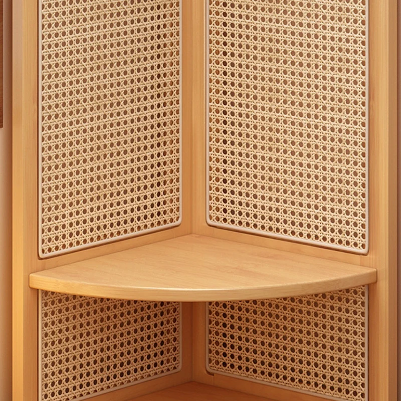 Traditional Japanese Fan-shaped Nan Bamboo Plastic Rattan Weaving Clothes Hanger Corner Shelf Unit 3-Tier For Living Room