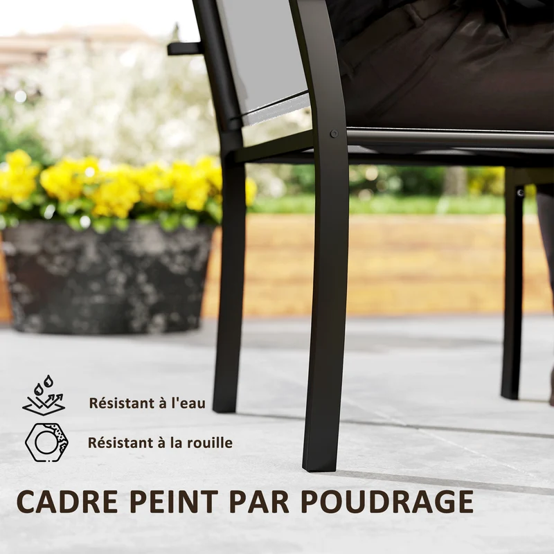 Lot de 2 chaises de jardin empilables 60 x 65 x 85 cm assise douce accoudoirs design contemporain en acier gris clair 21_0005317