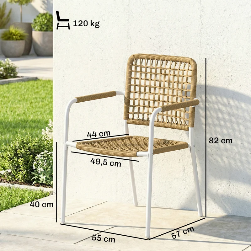 Lot de 2 chaises de jardin empilables 55 x 57 x 82 cm assise ergonomique dossier moderne terrasse en résine tressée jaune 21_0005749
