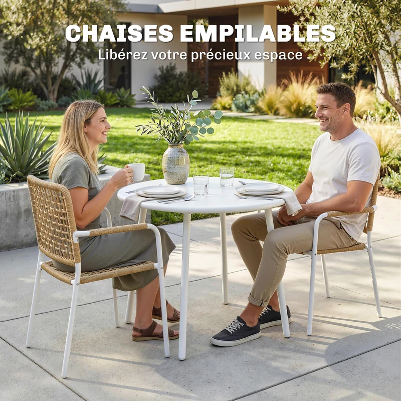Lot de 2 chaises de jardin empilables 55 x 57 x 82 cm assise ergonomique dossier moderne terrasse en résine tressée jaune 21_0005749