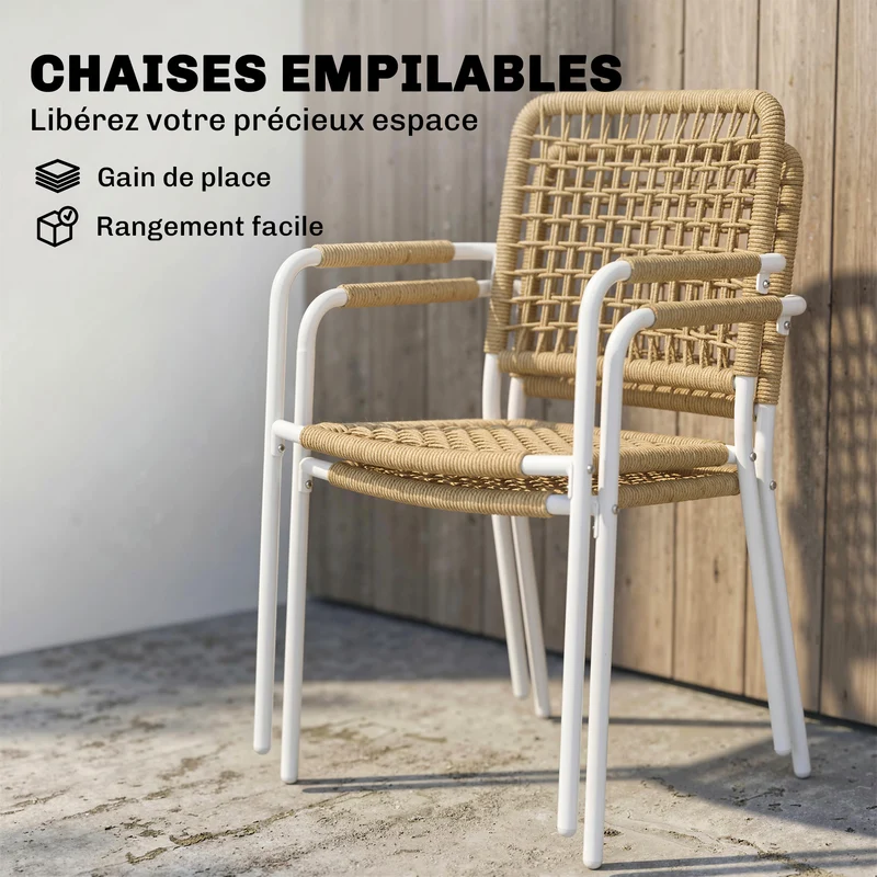 Lot de 2 chaises de jardin empilables 55 x 57 x 82 cm assise ergonomique dossier moderne terrasse en résine tressée jaune 21_0005749