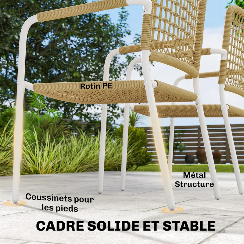Lot de 2 chaises de jardin empilables 55 x 57 x 82 cm assise ergonomique dossier moderne terrasse en résine tressée jaune 21_0005749