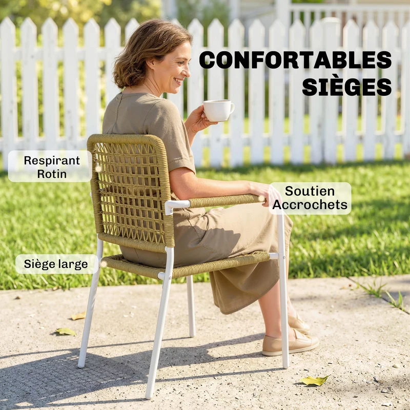 Lot de 2 chaises de jardin empilables 55 x 57 x 82 cm assise ergonomique dossier moderne terrasse en résine tressée jaune 21_0005749