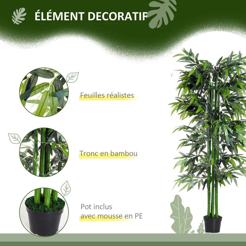 Lot de 2 bambous artificiels 180 x 20 x 14 cm feuillage dense sans arrosage décoratif contemporain en plastique vert 21_0004017