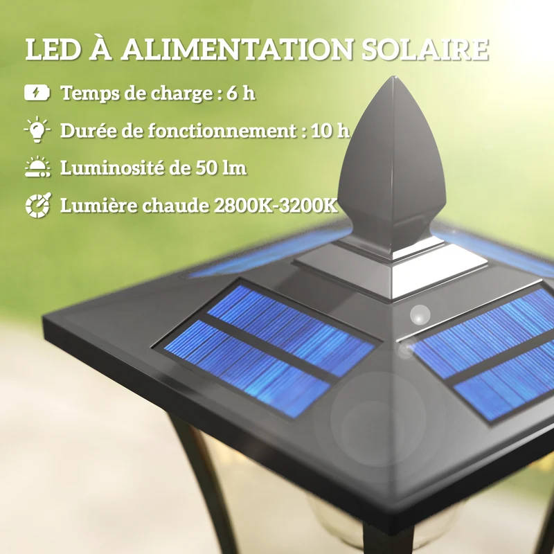 Lampadaire solaire jardin avec jardinière 33 x 33 x 160 cm éclairage automatique stable étanche vintage en aluminium noir 21_0006997