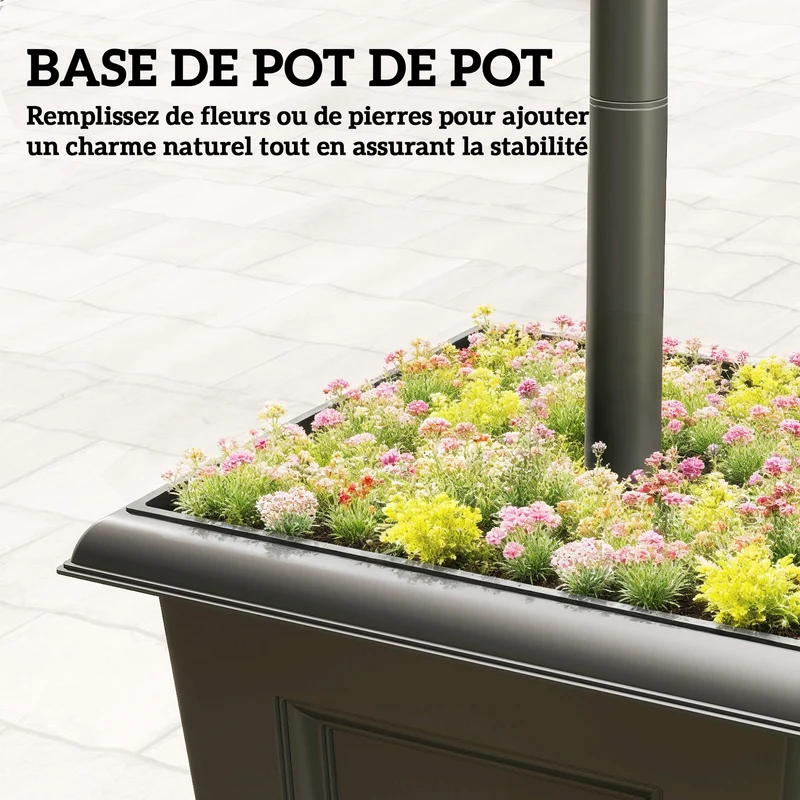 Lampadaire solaire jardin avec jardinière 33 x 33 x 160 cm éclairage automatique stable étanche vintage en aluminium noir 21_0006997