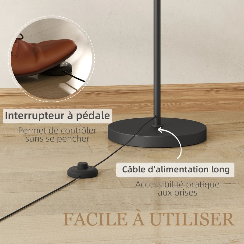 Lampadaire salon 54,3 x 30,6 x 159,6 cm télécommande magnétique minuterie 60 minutes contemporain épuré en métal noir 21_0007048