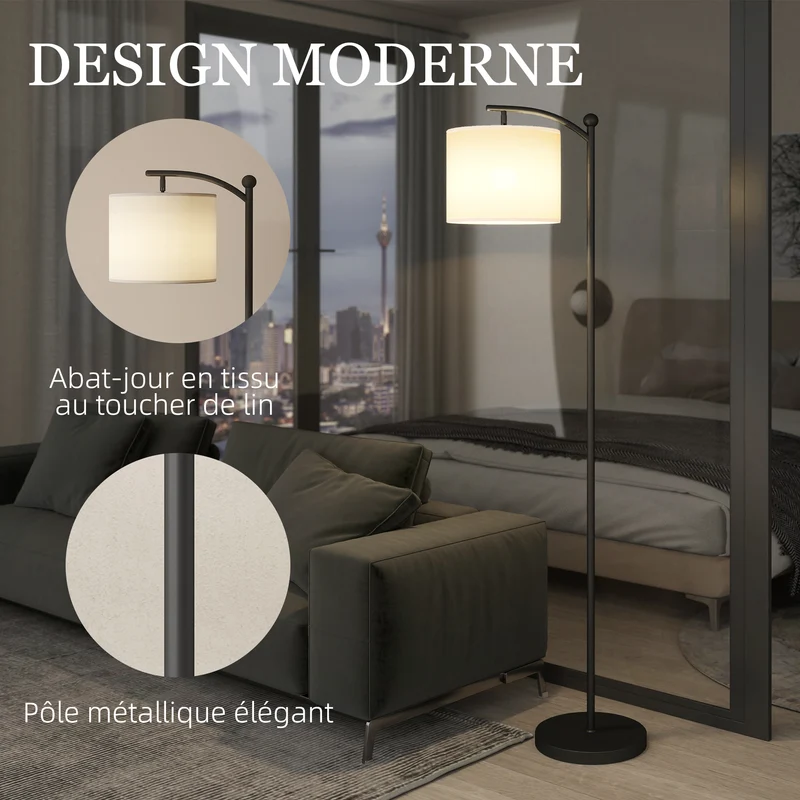 Lampadaire salon 54,3 x 30,6 x 159,6 cm télécommande magnétique minuterie 60 minutes contemporain épuré en métal noir 21_0007048