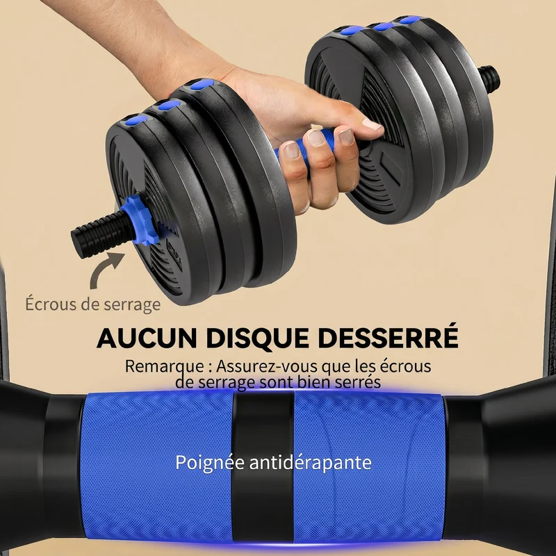 Kit haltères réglables transformable 140 x 22 x 22 cm prise antidérapante gain de place moderne salon en plastique bleu 21_0006875