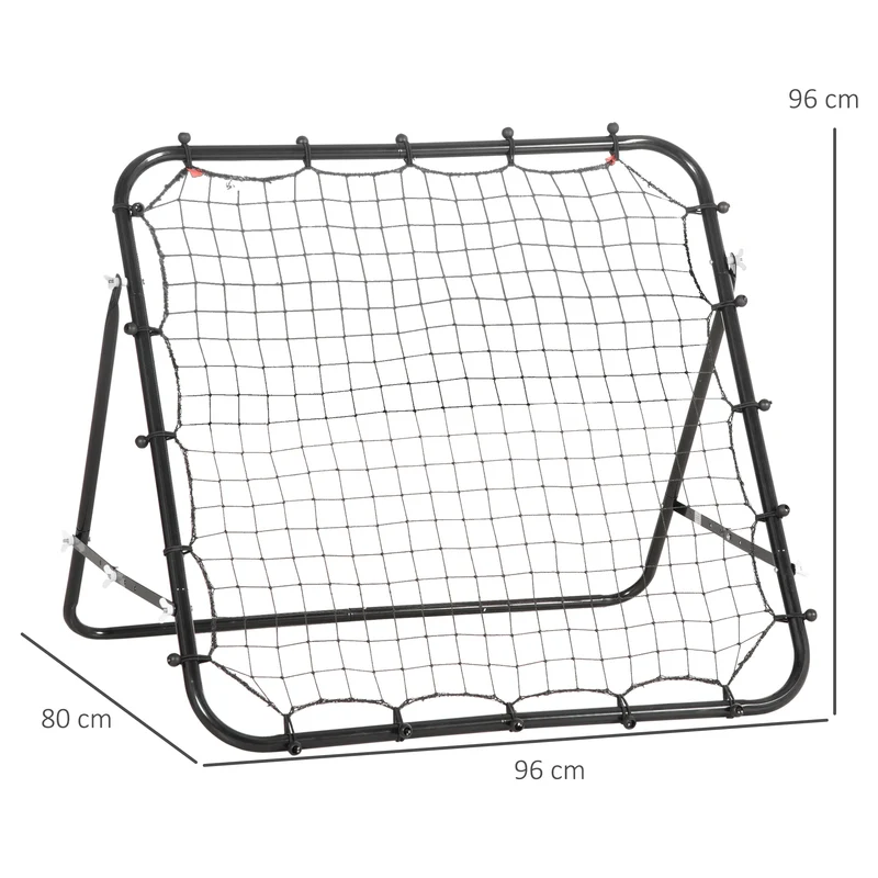 Filet de rebond angle réglable 96 x 80 x 96 cm 20 élastiques gain de précision pour jardin moderne épuré en métal noir 21_0006622