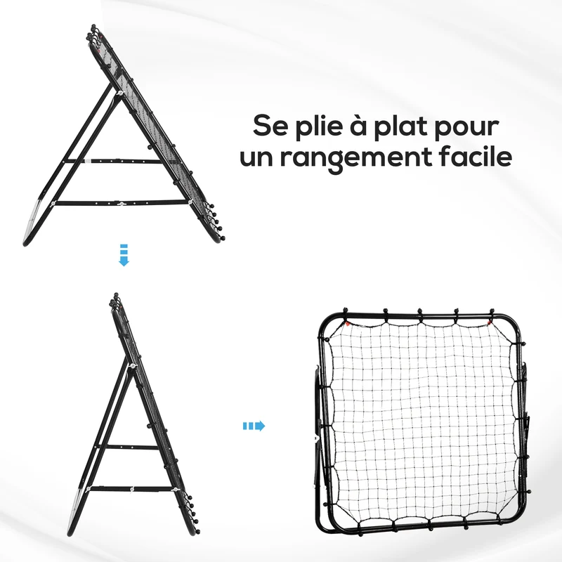 Filet de rebond angle réglable 96 x 80 x 96 cm 20 élastiques gain de précision pour jardin moderne épuré en métal noir 21_0006622