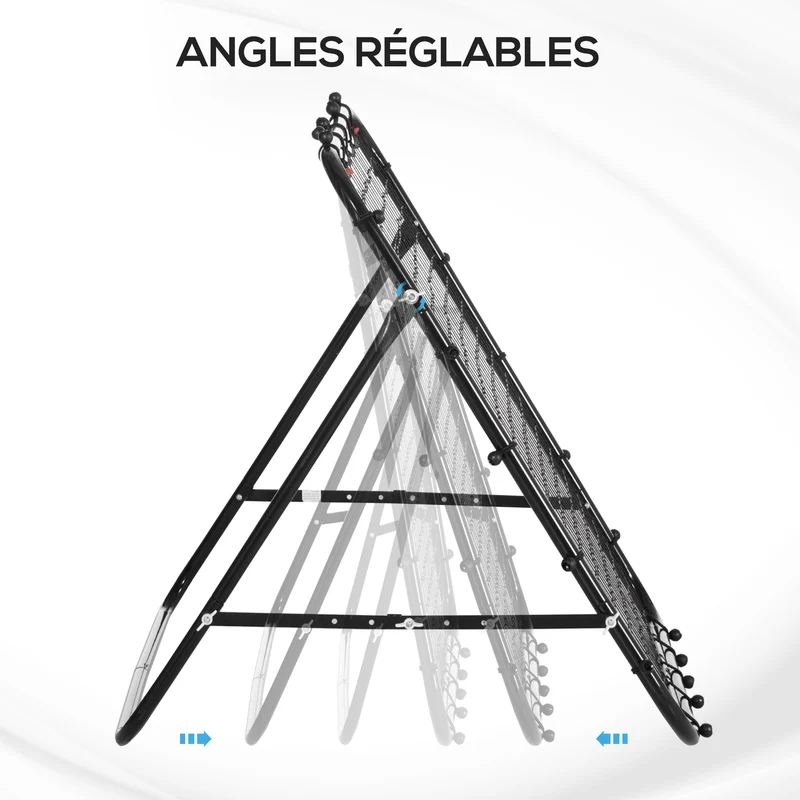 Filet de rebond angle réglable 96 x 80 x 96 cm 20 élastiques gain de précision pour jardin moderne épuré en métal noir 21_0006622