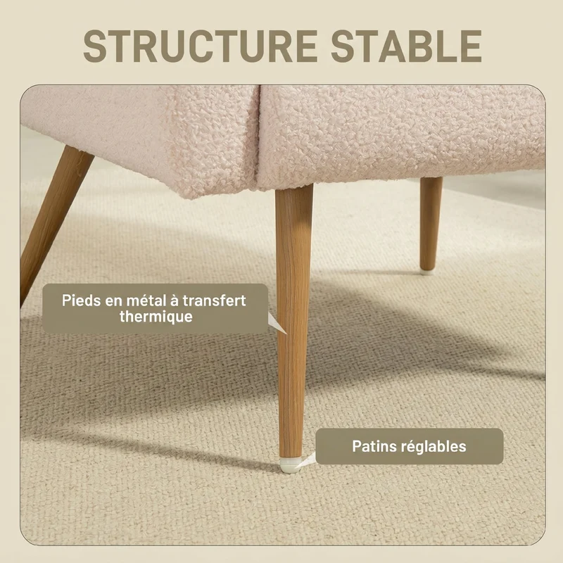 Fauteuil de salon large 77 x 77 x 83 cm assise rembourrée coussin lombaire amovible doux design en tissu peluche beige 21_0003553