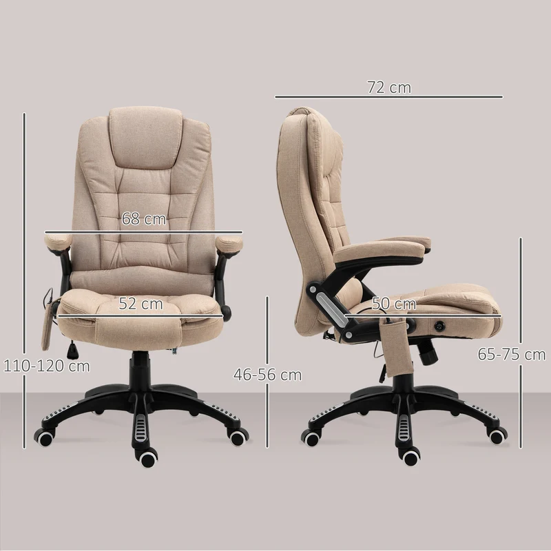 Fauteuil de bureau massant chauffant 67 x 74 x 116 cm réglable dossier inclinable moderne design en polyester marron 21_0006152