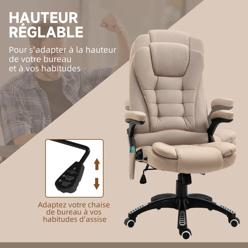 Fauteuil de bureau massant chauffant 67 x 74 x 116 cm réglable dossier inclinable moderne design en polyester marron 21_0006152