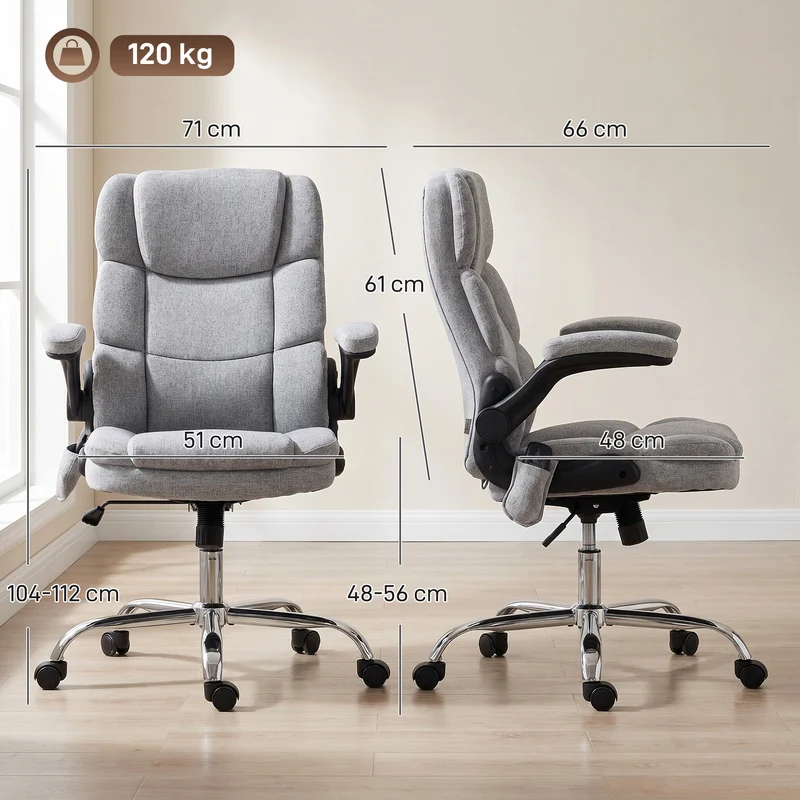 Fauteuil de bureau ergonomique massant 71 x 66 x 104-112 cm massage et chaleur lombaire design moderne en tissu gris 21_0006303